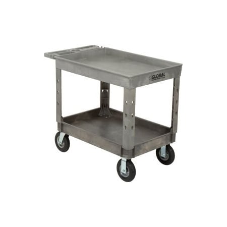 Tray Top Plastic Utility Cart, 2 Shelf, 44Lx25-1/2W, 8 Casters, Gray
